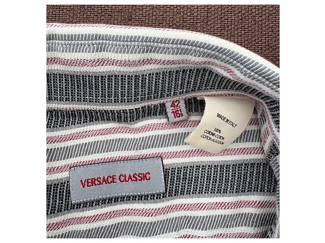 Versace Classic Gestreiftes Baumwollhemd Weiß Rot Grau - Ansicht 3