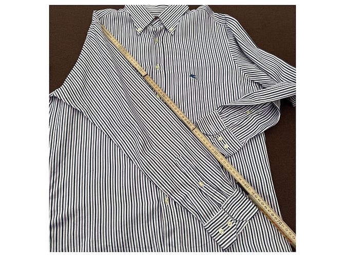 Etro Gestreiftes Baumwollhemd Weiß Blau - Ansicht 6