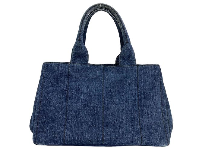 Borsa Tote Prada Canapa Denim Blu - vista 2