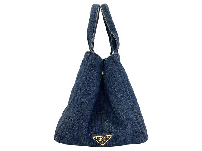 Borsa Tote Prada Canapa Denim Blu - vista 3
