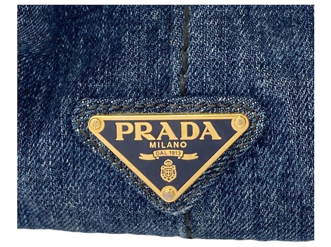 Borsa Tote Prada Canapa Denim Blu - vista 8