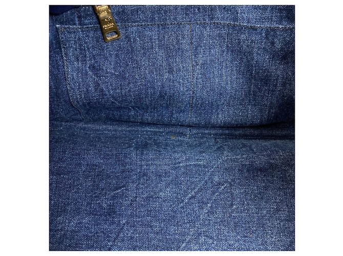 Borsa Tote Prada Canapa Denim Blu - vista 9