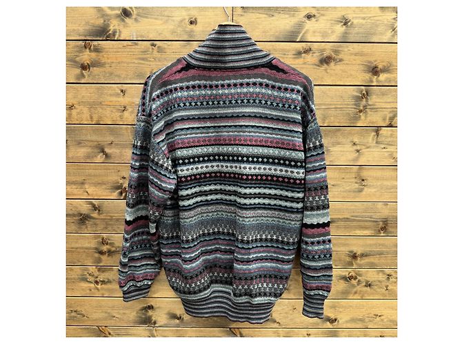 Missoni Uomo Mehrfarbiger Gestreifter Wollpullover Schwarz Pink Weiß Blau Grau - Ansicht 2