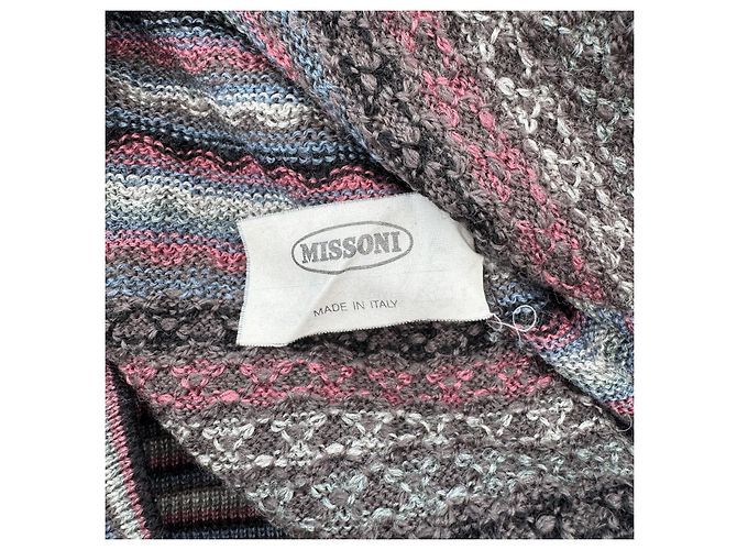 Missoni Uomo Mehrfarbiger Gestreifter Wollpullover Schwarz Pink Weiß Blau Grau - Ansicht 6