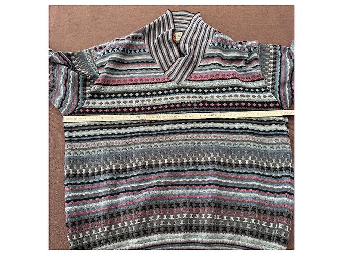 Missoni Uomo Mehrfarbiger Gestreifter Wollpullover Schwarz Pink Weiß Blau Grau - Ansicht 7