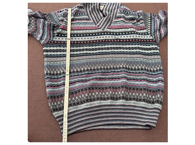 Missoni Uomo Mehrfarbiger Gestreifter Wollpullover Schwarz Pink Weiß Blau Grau - Ansicht 8