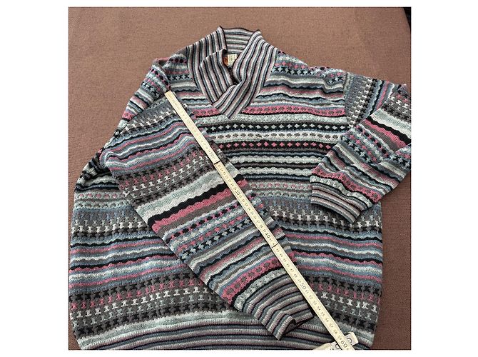 Missoni Uomo Mehrfarbiger Gestreifter Wollpullover Schwarz Pink Weiß Blau Grau - Ansicht 9