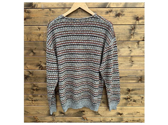 Missoni Sport V-Ausschnitt Pullover Braun Schwarz Weiß Rot Grau - Ansicht 2