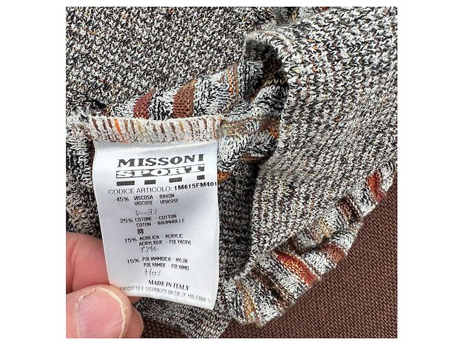 Missoni Sport V-Ausschnitt Pullover Braun Schwarz Weiß Rot Grau - Ansicht 4