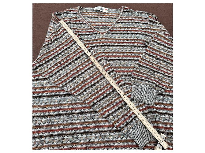Missoni Sport V-Ausschnitt Pullover Braun Schwarz Weiß Rot Grau - Ansicht 9