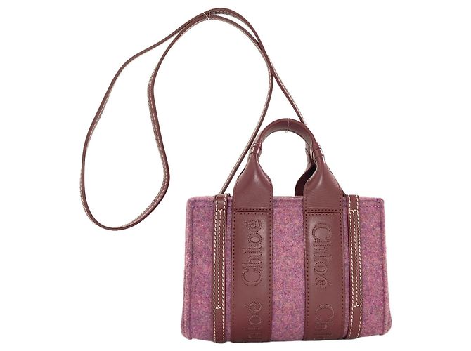 Borsa 2-Way Chloé Woody Mini Rosa Bordò - vista 2