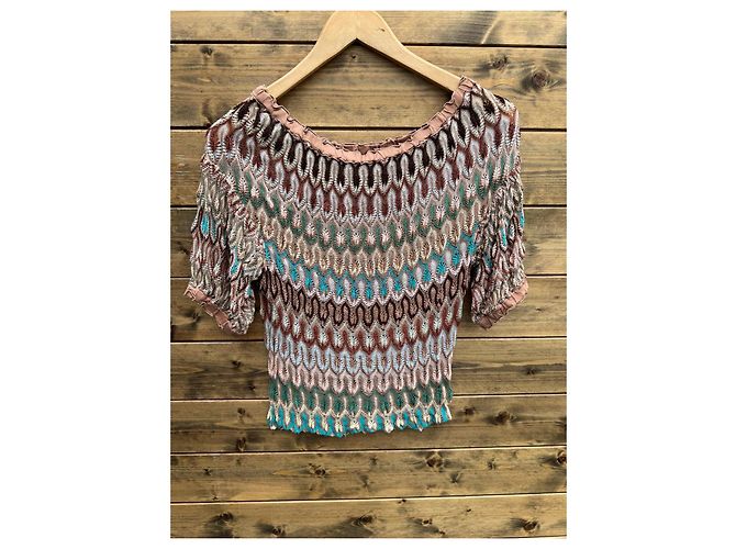 Top de punto Missoni multicolor Castaño Blanco Beige Verde Azul claro - vista 2