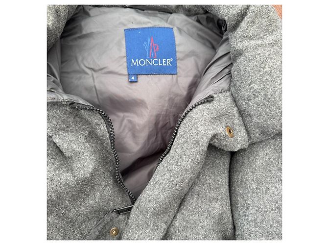 Moncler Grey Wool Blend Down Puffer Coat - view 3
