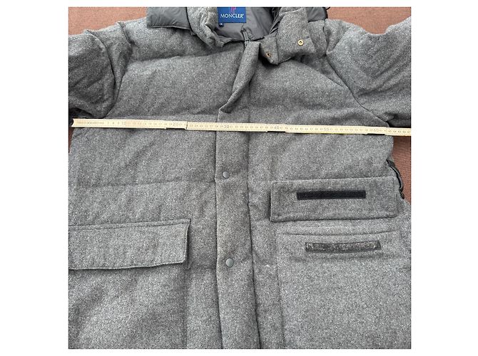 Moncler Grey Wool Blend Down Puffer Coat - view 7