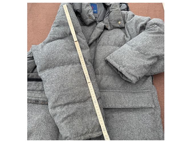 Moncler Grey Wool Blend Down Puffer Coat - view 9