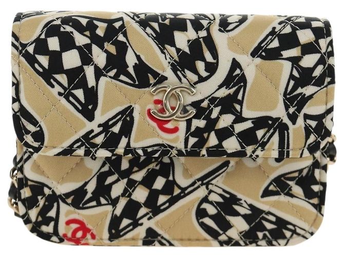 CHANEL Mini Matelasse Chain Shoulder Pouch Satin Beige Silver CC Auth 188736M Argento - vista 13