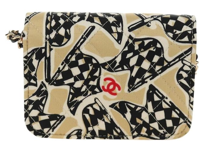CHANEL Mini Matelasse Chain Shoulder Pouch Satin Beige Silver CC Auth 188736M Argento - vista 2