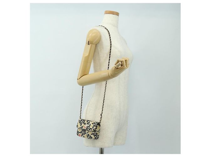 CHANEL Mini Matelasse Chain Shoulder Pouch Satin Beige Silver CC Auth 188736M Argento - vista 22