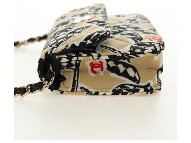 CHANEL Mini Matelasse Chain Shoulder Pouch Satin Beige Silver CC Auth 188736M Argento - vista 3