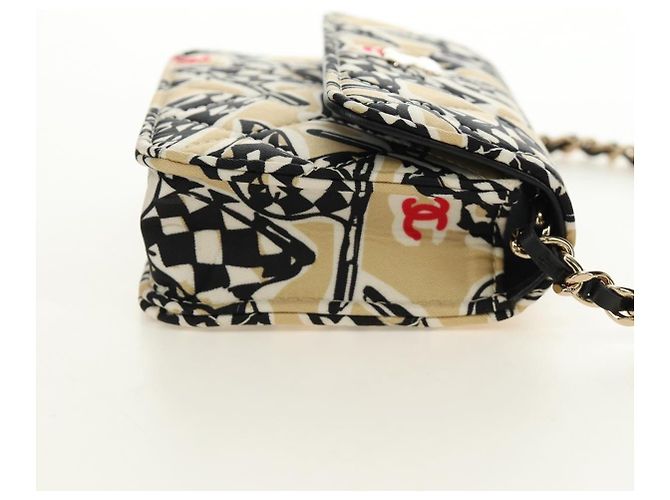 CHANEL Mini Matelasse Chain Shoulder Pouch Satin Beige Silver CC Auth 188736M Argento - vista 4