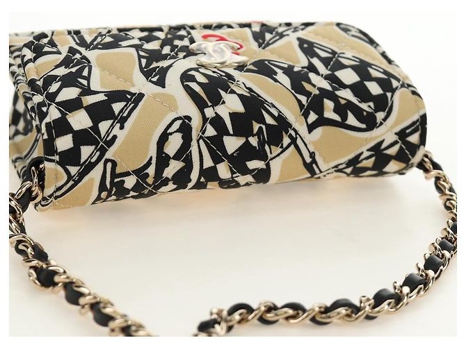 CHANEL Mini Matelasse Chain Shoulder Pouch Satin Beige Silver CC Auth 188736M Argento - vista 6