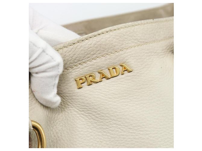 PRADA Tote Bag Leder 2way Beige Auth 188056 - Ansicht 19