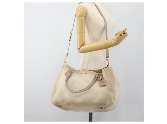PRADA Tote Bag Leder 2way Beige Auth 188056 - Ansicht 25