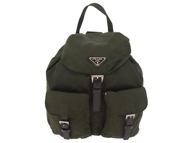 Zaino PRADA Nylon Khaki Silver Auth hk3832 Argento Cachi - vista 13