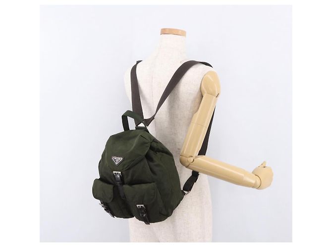 Zaino PRADA Nylon Khaki Silver Auth hk3832 Argento Cachi - vista 29