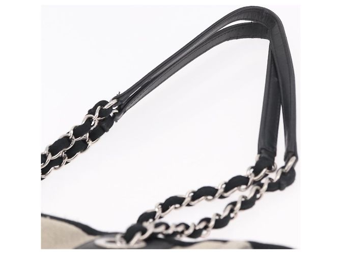 CHANEL Deauville Line Chain Canvas Tote Bag Grau Silber CC Authentisch bs35696 Braun - Ansicht 14