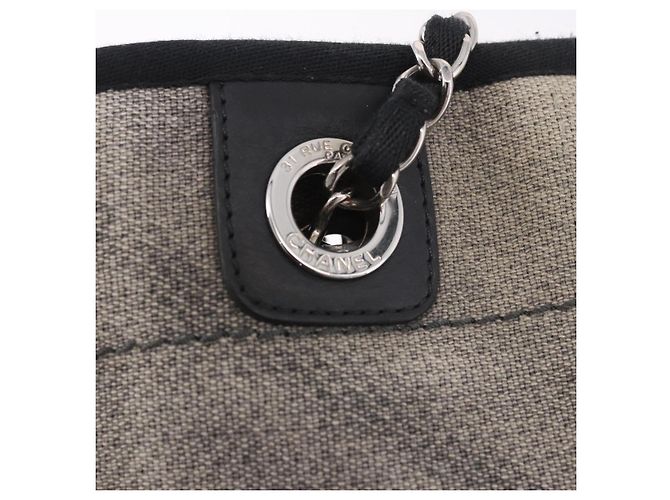 CHANEL Deauville Line Chain Canvas Tote Bag Grau Silber CC Authentisch bs35696 Braun - Ansicht 18