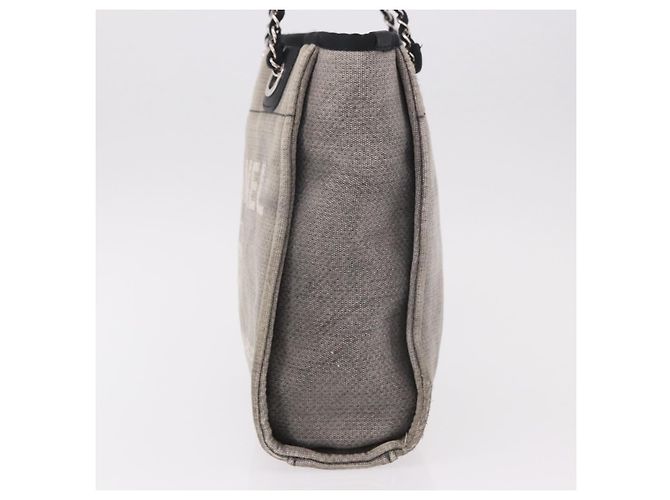 CHANEL Deauville Line Chain Canvas Tote Bag Grau Silber CC Authentisch bs35696 Braun - Ansicht 4