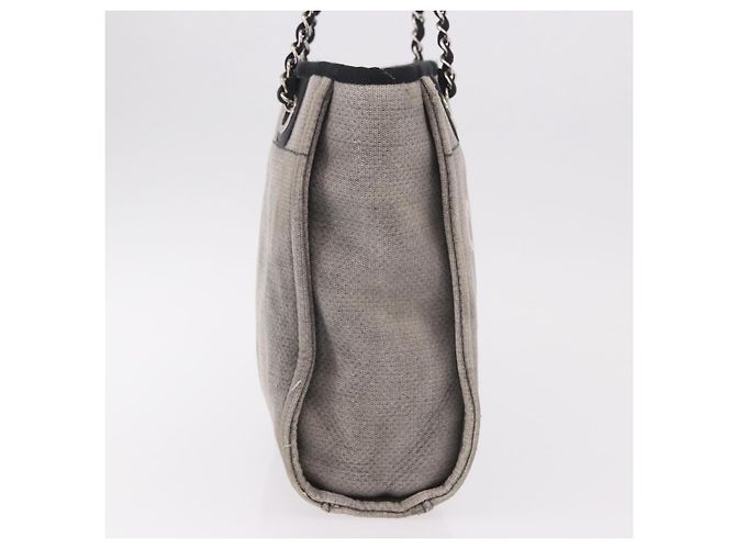 CHANEL Deauville Line Chain Canvas Tote Bag Grau Silber CC Authentisch bs35696 Braun - Ansicht 5