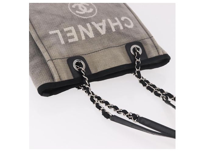 CHANEL Deauville Line Chain Canvas Tote Bag Grau Silber CC Authentisch bs35696 Braun - Ansicht 7