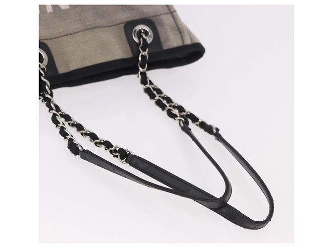 CHANEL Deauville Line Chain Canvas Tote Bag Grau Silber CC Authentisch bs35696 Braun - Ansicht 8