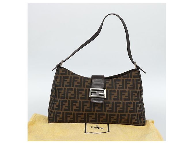 FENDI Zucca Canvas Mamma Baguette Shoulder Bag Black Brown Auth 188964V Marrone Nero - vista 12