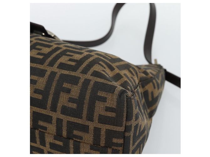 FENDI Zucca Canvas Mamma Baguette Shoulder Bag Black Brown Auth 188964V Marrone Nero - vista 14