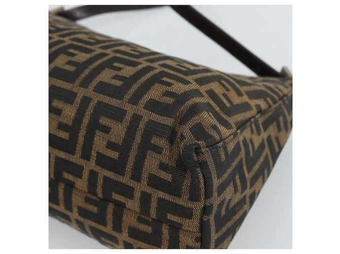FENDI Zucca Canvas Mamma Baguette Shoulder Bag Black Brown Auth 188964V Marrone Nero - vista 16