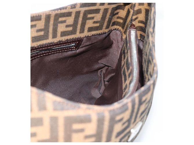 FENDI Zucca Canvas Mamma Baguette Shoulder Bag Black Brown Auth 188964V Marrone Nero - vista 19