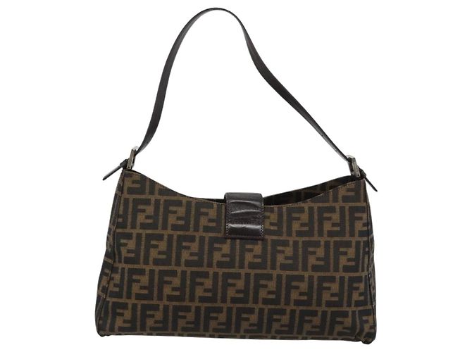 FENDI Zucca Canvas Mamma Baguette Shoulder Bag Black Brown Auth 188964V Marrone Nero - vista 2