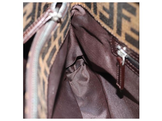 FENDI Zucca Canvas Mamma Baguette Shoulder Bag Black Brown Auth 188964V Marrone Nero - vista 20