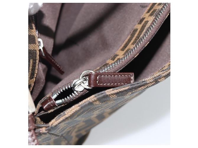 FENDI Zucca Canvas Mamma Baguette Shoulder Bag Black Brown Auth 188964V Marrone Nero - vista 23