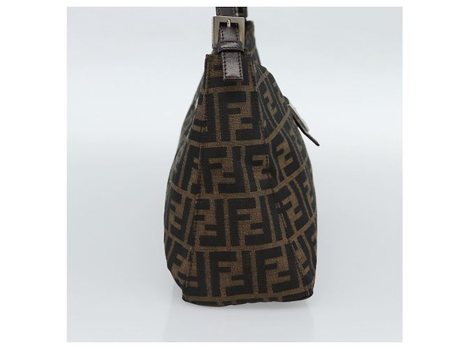 FENDI Zucca Canvas Mamma Baguette Shoulder Bag Black Brown Auth 188964V Marrone Nero - vista 3