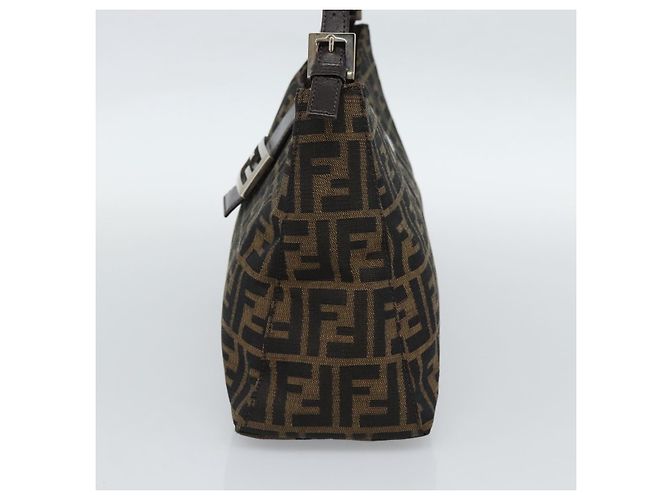 FENDI Zucca Canvas Mamma Baguette Shoulder Bag Black Brown Auth 188964V Marrone Nero - vista 4