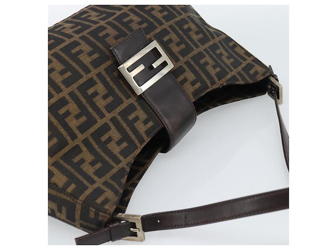 FENDI Zucca Canvas Mamma Baguette Shoulder Bag Black Brown Auth 188964V Marrone Nero - vista 6