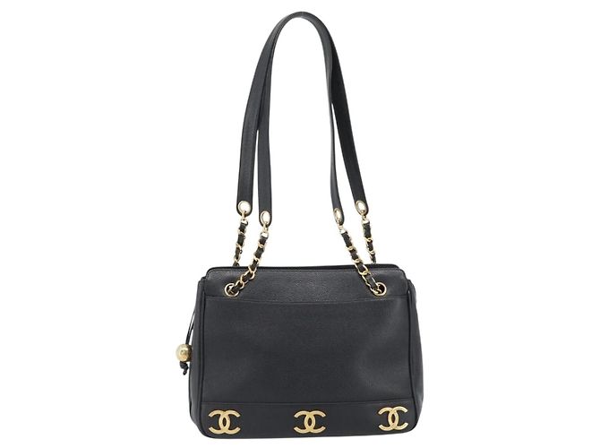 Borsa a tracolla CHANEL Triple Coco Chain Pelle Caviar Nera e Oro CC Auth 189110V Nero D'oro - vista 13