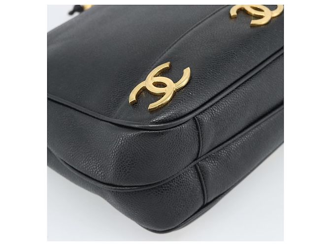 Borsa a tracolla CHANEL Triple Coco Chain Pelle Caviar Nera e Oro CC Auth 189110V Nero D'oro - vista 16