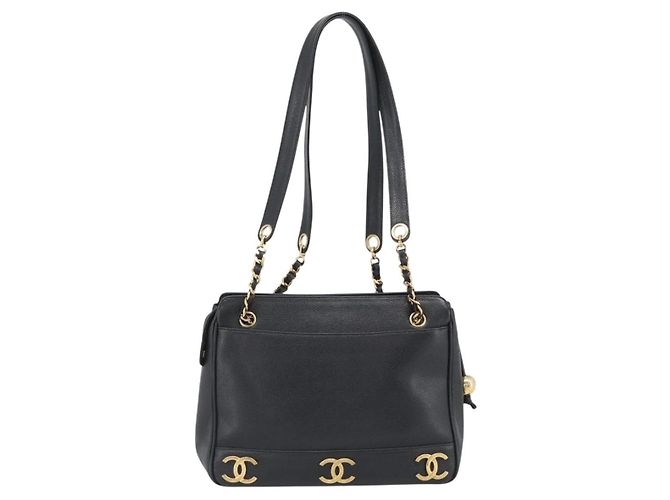 Borsa a tracolla CHANEL Triple Coco Chain Pelle Caviar Nera e Oro CC Auth 189110V Nero D'oro - vista 2