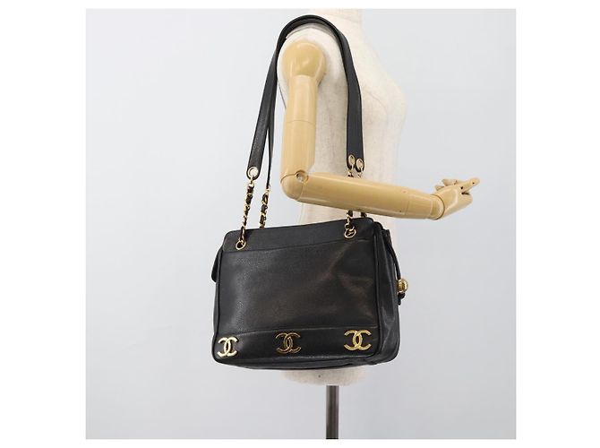 Borsa a tracolla CHANEL Triple Coco Chain Pelle Caviar Nera e Oro CC Auth 189110V Nero D'oro - vista 23