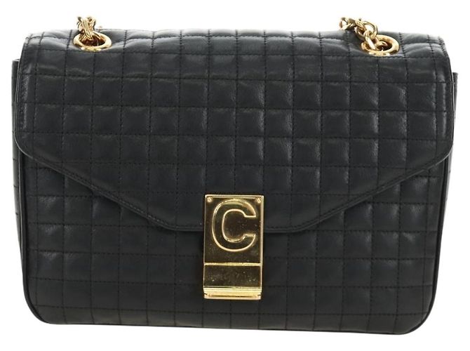 Céline Borsa a Spalla con Catena CELINE in Pelle Nera e Oro Auth 186545SAM Nero D'oro - vista 13